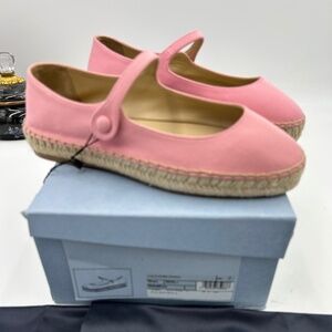 Women’s Prada  pink canvas MaryJane Flats, size 37 made in Italy